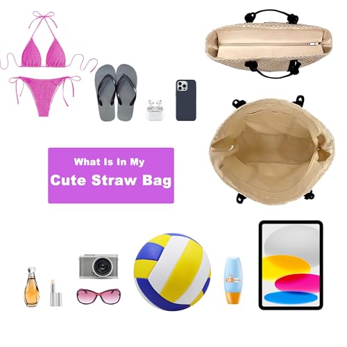 Image of Straw Bags for Women Crochet Beach Tote Bag vacation handbags Large Woven Shoulder Bag for Summer Holiday