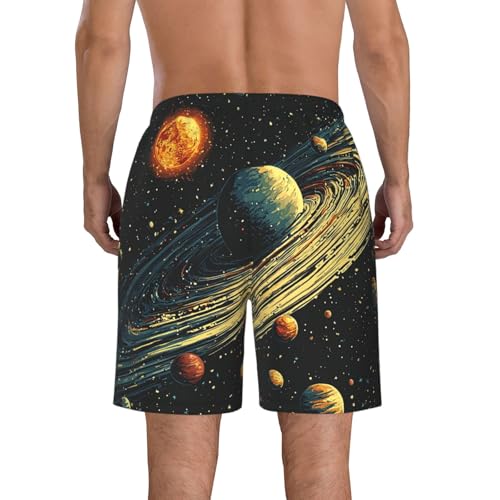 Men's Swim Trunks Quick Dry Beach Board Shorts Bathing Suits - Cartoon Solar System Retro3