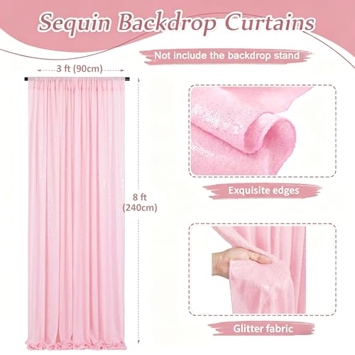 Image of Pink Sequin Backdrop Curtains-1 Panel 3FTx8FT Light Pink Backdrop for Wedding, Glitter Party Decorations Background Drapes for Birthday Party Anniversary Graduation Photo Booth Decor