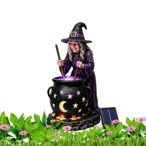 Luz de jardín caldero de Halloween con estaca solar para patios y zonas verdes