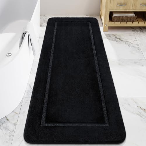 LOCHAS Bathroom Rugs, 24" x 70" Long Bath Rug, Non Slip Washable Bathroom Runner Rug Soft Thick Absorbent Bath Mat for Shower, Shaggy Plush Luxury Large Bath Rug, Black