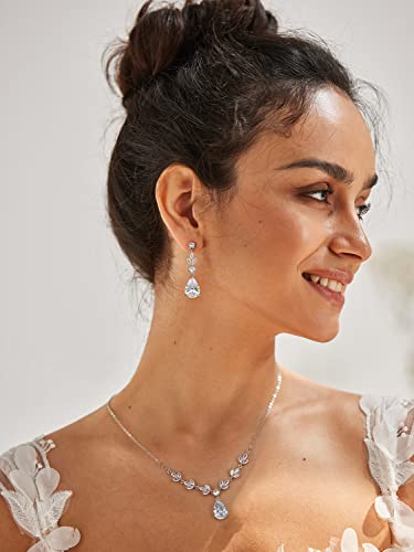 Sweetv Bridal Wedding Jewelry Set For Bride Bridesmaids, Teardrop Marquise Cubic Zirconia Necklace Earrings Bracelet Set, Wedding Prom Jewelry For Women #TOP1