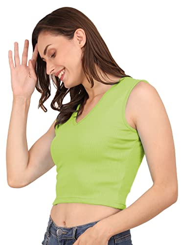 Image of A1596 Women's Casual Stretchy V Neck Sleeveless Crop Tops for Women