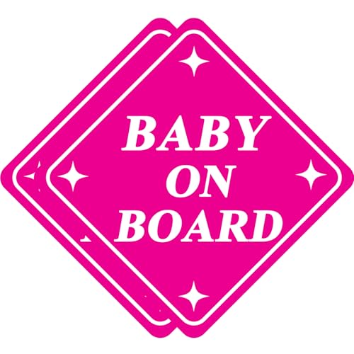 Image of 2 Pack Baby on Board Magnet for Car, Magnetic Safety Sign with Reflective, Strong Car Magnet Sticker, Waterproof Baby in Car Sign for Dad Mom, Easy to Attach and Remove 4.7 Inch(Pink- 2 Pack)