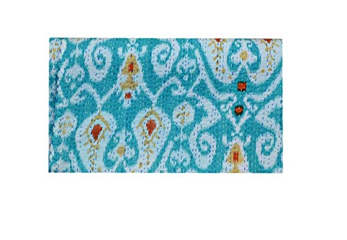 TI AMO Handmade Print Cotton Bedspread Kantha Quilt King Size Bohemian Bedspread Kantha Quilt Single (60 X 90 Inches (Twin Size), Frozi) (60 X 90 Inches (Twin Size), Blue)-image-20