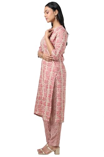 Image of Soch Women Onion Pink Rayon Abstract Print Kurta Set with Gotta Patti