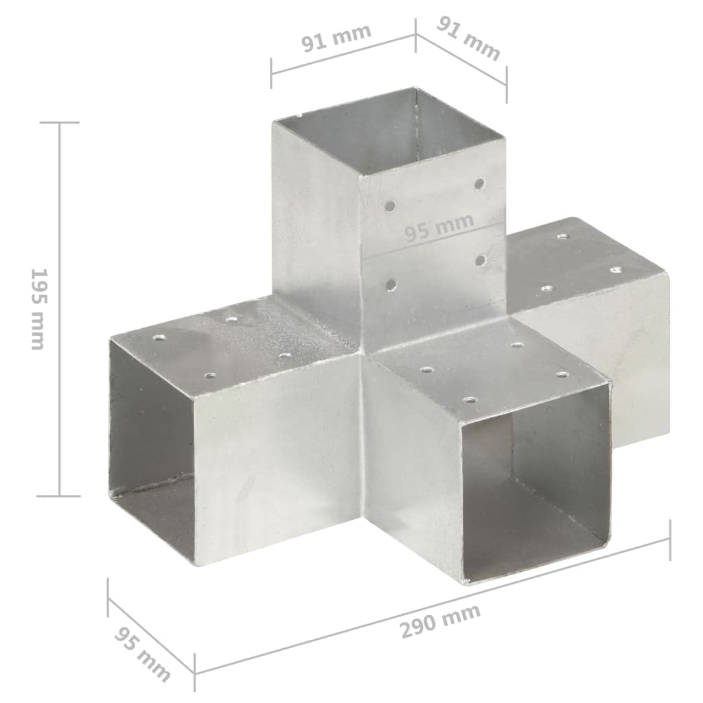 Connettore per pali a forma di X per travi in legno da 91 x 91 mm, supporto per pali in acciaio zincato, per costruzione di gazebo, orticoltura, connettore a croce a 4 vie