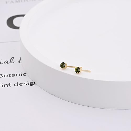 Miniatura 6 de Tiny Green Stud Earrings 14K Gold Plated 3mm Peridot Stud Earrings for Women Hypoallergenic Round Birthstone Post Earrings for Gift