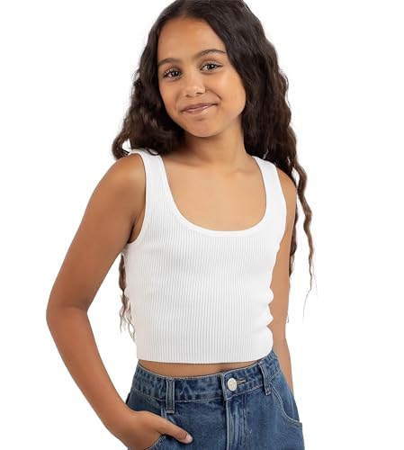 Image of KYDA KIDS Girl's Casual Sleeveless Solid Cotton Rib Knitted Square Neck Crop Tank Top for Girls