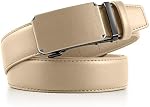 DOOPAI Men's Leather Ratchet Belts, Adjustable Belt in Beige with Sliding Length 34-42 inch, Metal Buckle Men's Belt Cut to fit in the Gift Box