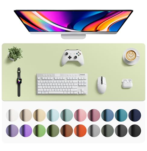 Image of Aothia Faux Leather Desk Mat - Large Mouse Pad, Non-Slip PU Leather Blotter, Waterproof Writing Surface for Office and Home (Grass Green, 42 inch x 17 inch)