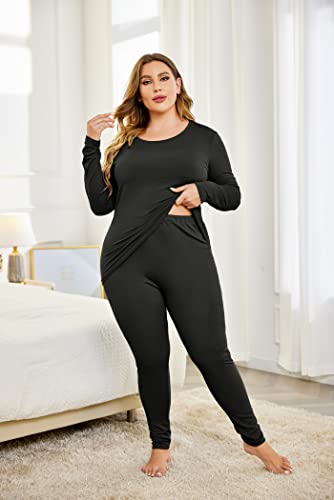 IN'VOLAND Women’s Plus Size Thermal Long Johns Sets Fleece Lined 2 Pcs Underwear Top & Bottom Pajama Set3