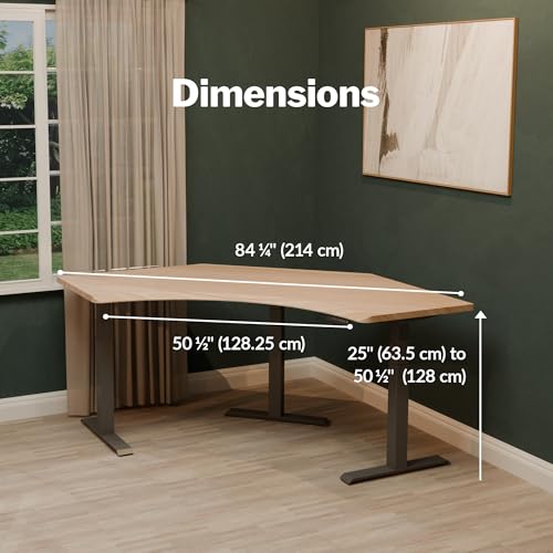 Image of Vari Command Center Electric Standing Desk - 120 Curved Sit-Stand Gaming Desk Corner Workstation for Triple Monitors + Sloped Front Edge, 4 Height Settings, 200 lb Capacity (Light Wood /Slate)