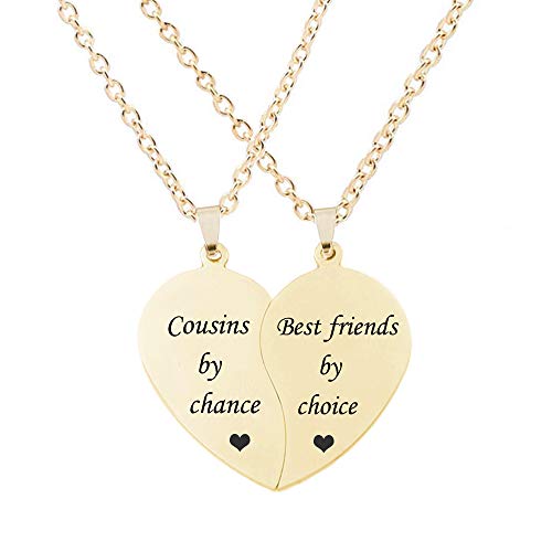 MJartoria BFF Necklace for 2-Valentines Heart Matching Necklace Best Friends Pendant Friendship Necklace Set of 2 Birthday Gifts (Gold, Cousins by chance)