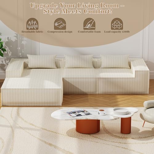 Image of 109 inch Cloud Sectional Couch with L-Shape Chaise, Modern Modular Sectional Sofa, No Assembly Required Sponge Sectional Sofa Couch for Living Room, Sofa-in-a-Box, White | Modern Modular