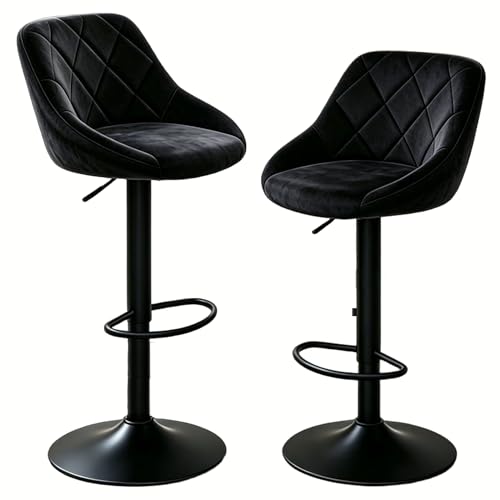 JMGJOY Barhocker 2er Set Barstuhl mit Lehne gepolsterter Samtsitz höhenverstellbar drehbar rutschfestes Metallfuß für Küche Hausbar (Schwarz)