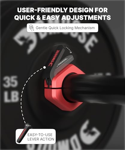 Barbell Clips 2" (Pair) - Quick Release Olympic Barbell Clamps with Anti Slip TPR Lining - Barbell Collars for Secure Weightlifting & Powerlifting, Weight Clips (Red & Black - Magnetic)