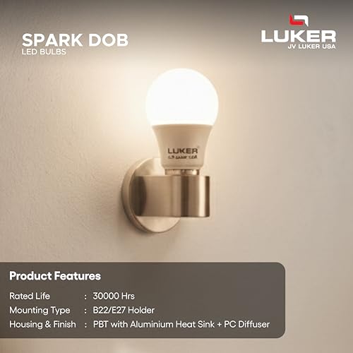 Image of LUKER JVLuker 9W LED Bulb E27 Base Energy Efficient 1 Star Light 120 Degree Wide Beam Coverage High CRI Surge Protection Lights for Home and Office, 1 Year Warranty (Pack of 2, Warm White)