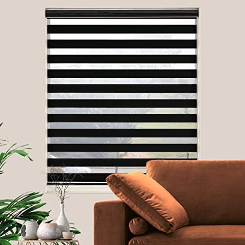JIANGPIN TEXTILE Zebra Roller Shades, Window Shades for Bedroom, Kitchen Blinds Sheer Shades Window Treaments Privacy Light Control for Day and Night, (Maximum Height 72inch, Black Color, 21'' W)