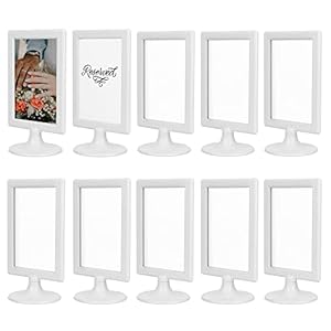 ALBEN Double Sided Standing Picture Frames – (White, 10 count) 4×6 Inch Pedestal Photo Frame with Inserts and Base – 2 Sided Frame for Vertical Display