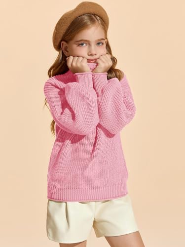 Image of rrhss Girls Mock Neck Loose Knit Sweaters Kids Long Sleeve Slouchy Warm Cute Fashion Pullover Tops 5-14 Years