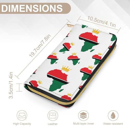Leather Wallet with Smooth Zipper, Water Resistant and Large Capacity Golden Crown African American Pride White Wallets for Women Men2