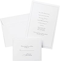 Gartner Studios Pearl White Border Wedding Invitation Kit - 50 Elegant Print-at-Home Invites with Foil Emboss & Envelopes