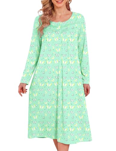 Image of Bloggerlove Nightgowns for Women Soft 100% Cotton House Dress Short /Long Sleeve Night Gowns Comfy Sleepwear S-3XL