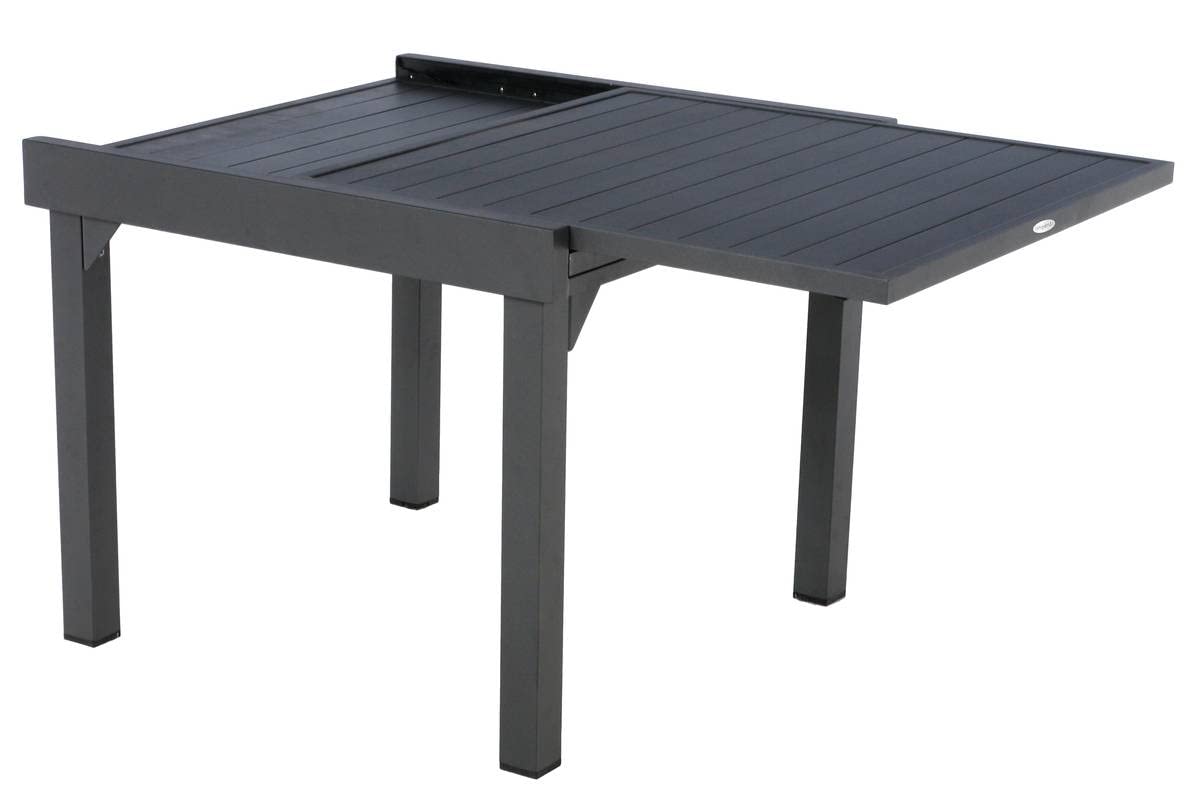 HESPERIDE - Mesa de jardín Extensible Piazza, Gris Grafito - 8 plazas - Aluminio Inoxidable - Extensión Deslizante - Muebles de Exterior