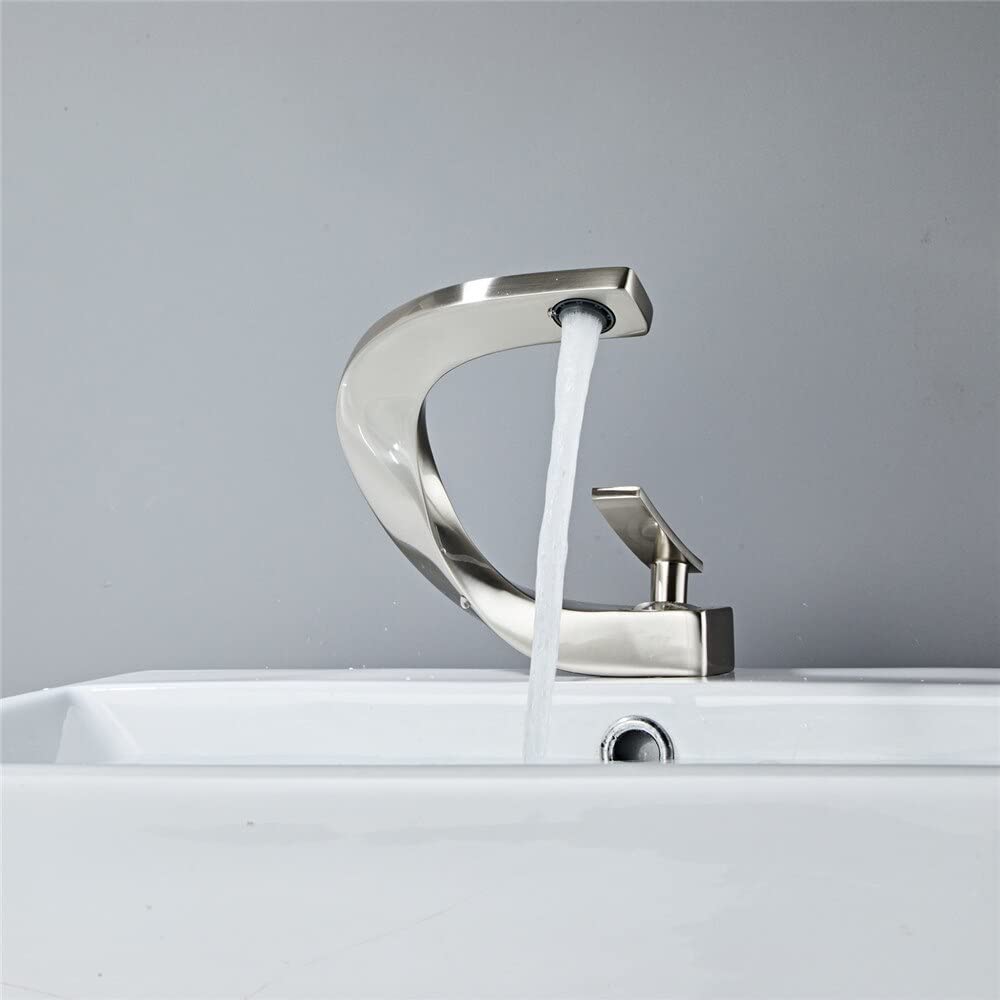 Mitigeur de lavabo nickel pour salle de bain eau chaude et froide en laiton