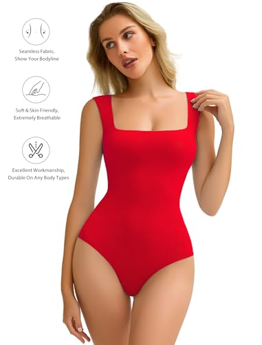 Image of Avidlove Bodysuits for Women Square Neck Body Suit Double Lined Tank Top Bodysuit Soft