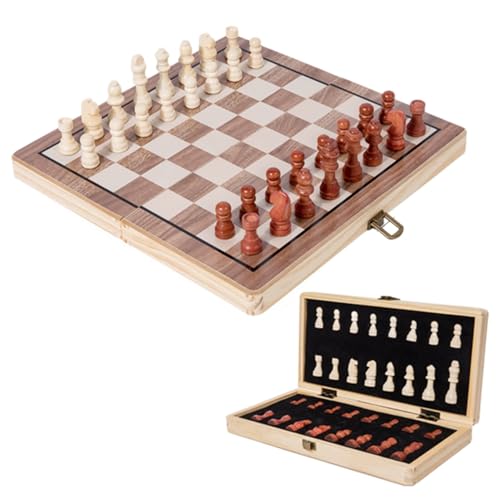 Image of Handmade Wooden Magnetic Chess Board Set for Kids & Adults | Compact & Foldable Board with Inbuilt Secure Storage & Anti Scratch Surface | Travel Friendly Ideal Indoor &Outdoor Game (29CM)