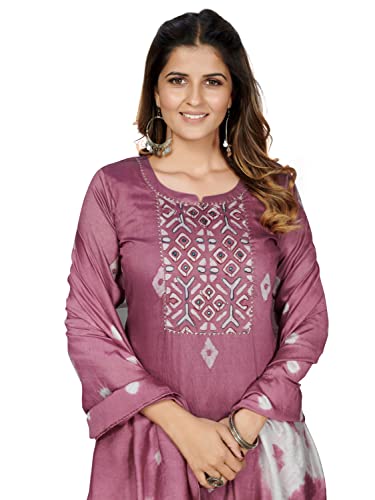 Image of Vbuyz Women's Printed & Embroidered Straight Cotton Stitched Kurta With Dupatta