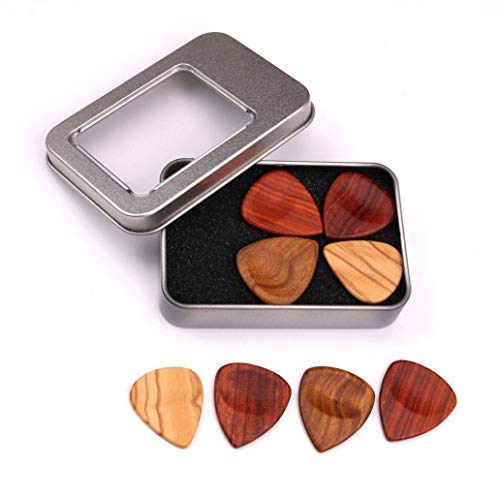 U/K Lot de 4 médiators en bois pour guitare basse, mandoline, médiators – Accessoires avec boîte en fer – Qualité… - Les Beatles, Paul McCartney, John Lennon, RIngo Starr, George Harrison U/K Lot de 4 médiators en bois pour guitare basse, mandoline, médiators - Accessoires avec boîte en fer - Qualité…