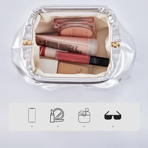 Image of BRYCTSISEN Pleated Evening Vegan Leather Clutch Handbag Purse Metallic PU Cloud Shoulder Bag for Women Evening Purse Handbag