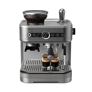 Philips Barista Brew Halbautomatische Espressomaschine – Einfacher & doppelter Espresso + Americano Taste, 250g Bohnenbehälter, Intuitive Führung, Kalibriertes Stampfen, Metall Silber (PSA3218/01)