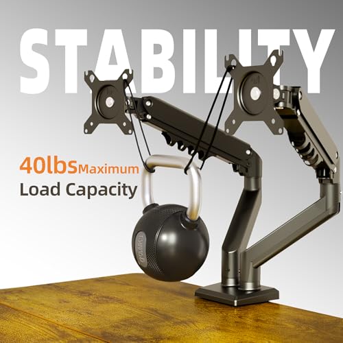 Image of Claiks Dual Monitor Mount for 15-32 Screens, Ergonomic Gas Spring Monitor Arm for, Adjustable Computer Monitor Stand up to 40 lbs, with Clamp and Grommet Base, VESA Mounting Holes 75&100mm, Black