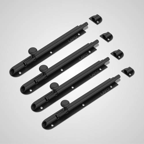 Image of LAPO 4 Pack Heavy Duty Stainless Steel Tower Bolt 8 Inch, Tower Bolt for Main Door and Bathroom, Kundi Latch for Bedroom, Chitakni, Tower Bolt for Home,Offices Doors,Windows (Black Finish, Pack of 4)
