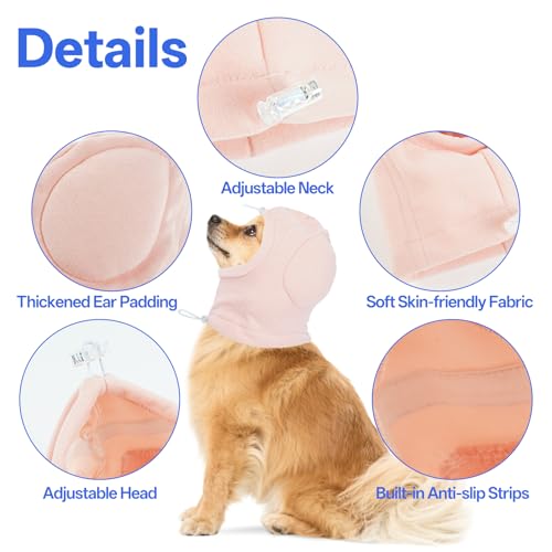 Image of MIGOHI Medium Dog Anxiety Ear Hoodie Muffs - Breathable Dog Ear Protection with Soft Pad, Anxiety Relief for Dogs,Ear & Head Cover for Separation, Vet Visits, Grooming,L,Pink