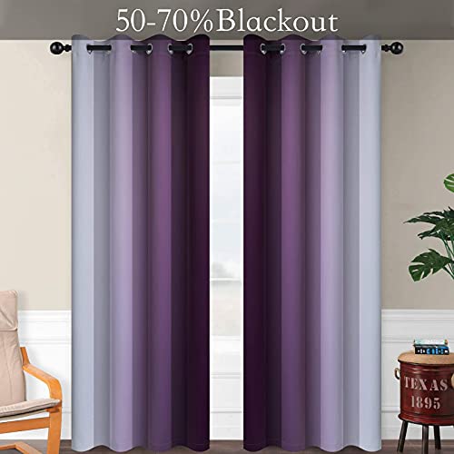 Image of SimpleHome Ombre Purple to Grey White Curtains for Living Room 52Wx84L | Room Darkening Curtains for Bedroom,Gradient Light Blocking Curtain,Thermal Insulated Grommet Window Drapes,2 Panels,84 Inch
