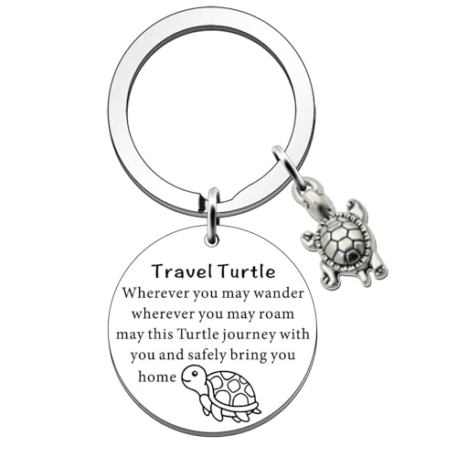 Crrynuo Llavero de tortuga plateada, bonito llavero de viaje de tortuga de buena suerte, regalo para mujeres, niñas, hombres, niños, mejores amigos, cumpleaños, Navidad, Wherever You May Wander Good