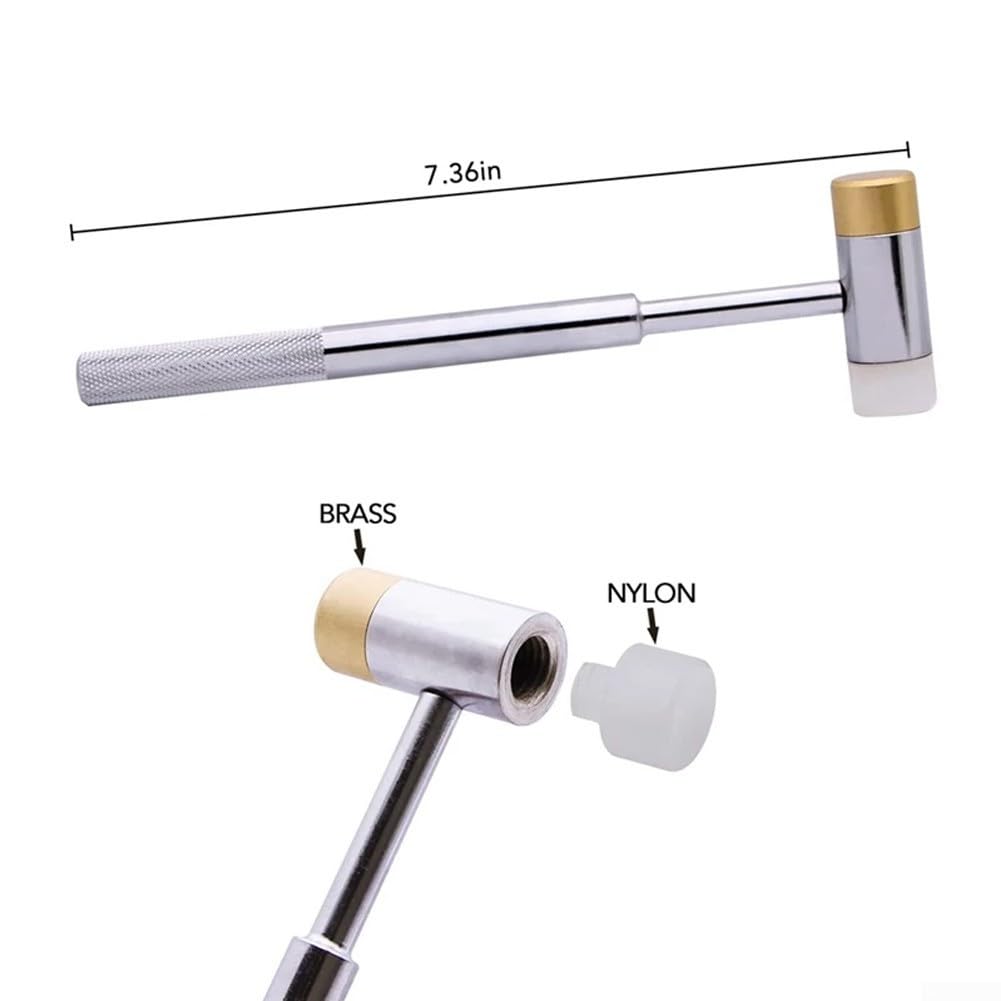 Lot de 15 chasse-goupilles avec marteau – Tête double face en laiton et nylon pour horlogerie, tâches fines et travaux d'outils – Comprend un étui de rangement