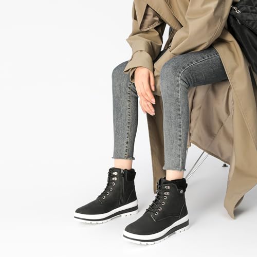 Kufeiti Women's Waterproof Fur Lined Winter Combat Boots with Side Zipper & Lace-up, Black, US8 by kufeiti - Used condition - Image 6