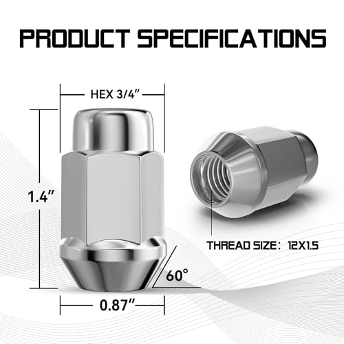 Image of Wheel Lug Nuts, 12x1.5, Chrome, 20PCS | Closed End Bulge Acorn, Cone Seat, 19mm Hex, Aftermarket Wheels