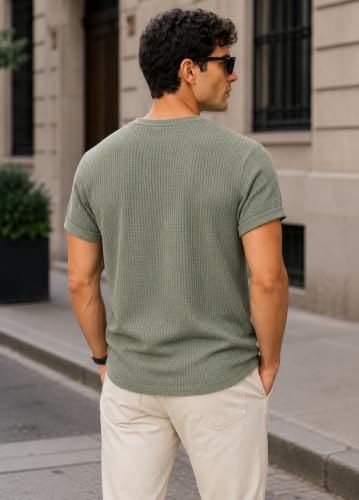 Image of London Hills Men's Waffle Textured T-Shirt | Solid Regular Fit Round Neck Half Sleeve Casual Wear Tee | Soft, Breathable & Lightweight Fabric