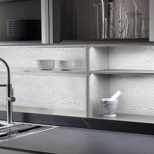 Image of VKR Self-Adhesive Wallpaper - Waterproof Peel & Stick Contact Paper for Cabinets, Drawers, Desks & Countertops | Wood Grain Vinyl Film for Home & Office Decor (45 x 300cm, White Wood)