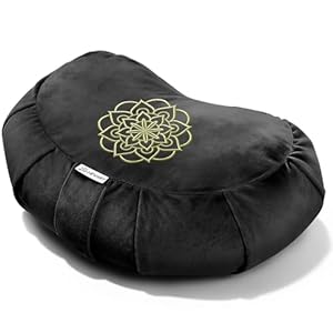 Hihealer Premium Meditation Cushion – Comfortable Floor Pillow for Adult Traditional Crescent Meditation Pillow Yoga Buckwheat Bolster (Black)