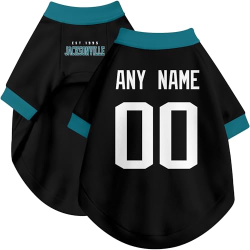 Image of Jacksonville Dog Clothes Jersey Style Personalized Pet T Shirt with Custom Name Number for Small Medium Large Dogs