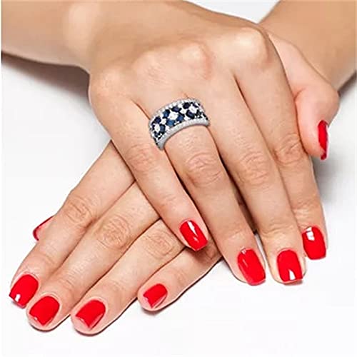 Luxury Ladies Topaz Sapphire Ring 925 Sterling Silver Wedding Ring Band Baguette and Round CZ Eternity Band Cz Fine Jewelry Party Ring for Women Gifts for Her HM072 (6)2
