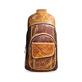 The Tannery Handmade Buffalo Leather Multipurpose Travel Hiking Crossbody Chest Backpack with Adjustable Shoulder Strap (Brown, Large)